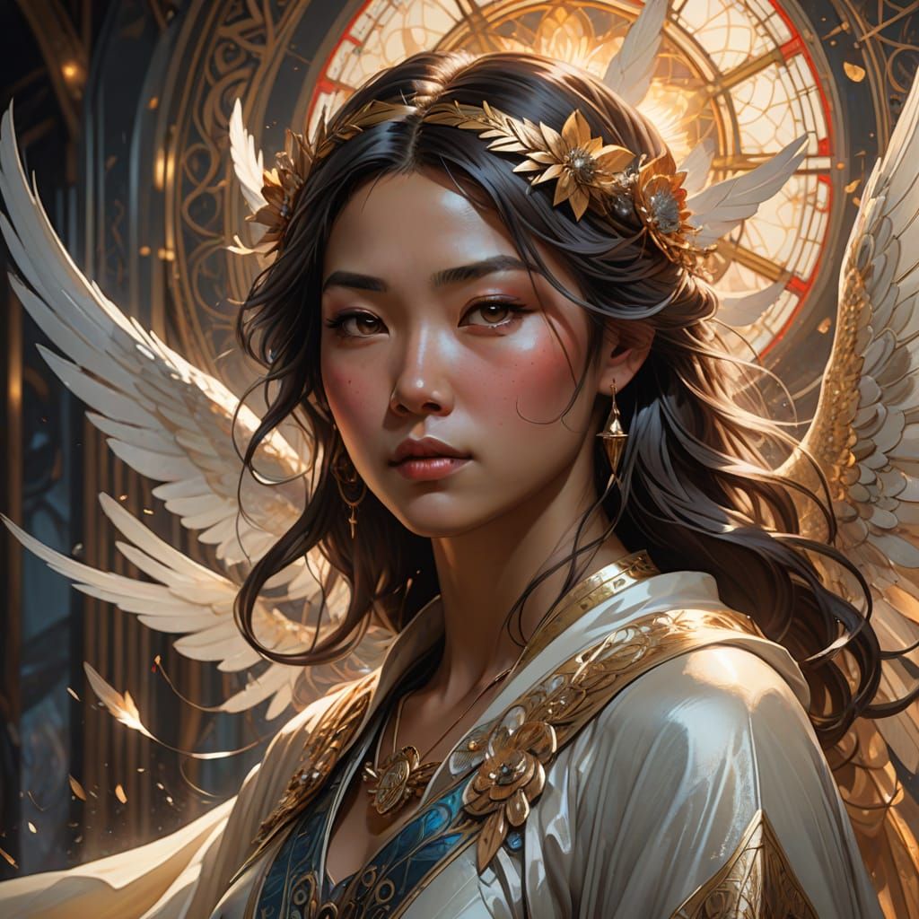 Asian Angel Concept Art Portrait with Ethereal Glow