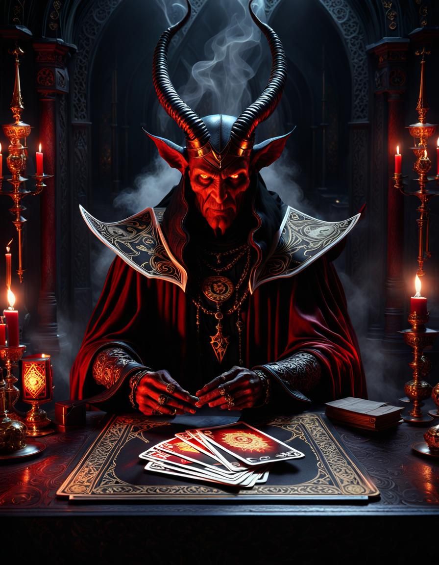 Satan Contemplates Destiny in Tarot Card Art