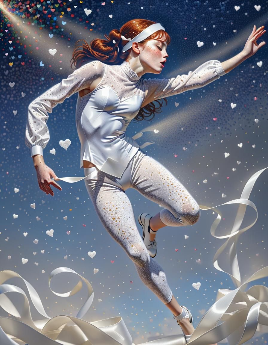 Digital Pointillism Portrait of a Freckled Beauty in a Cinem...