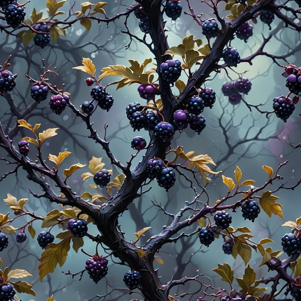 Mystical Bush with Dark Purple Berries