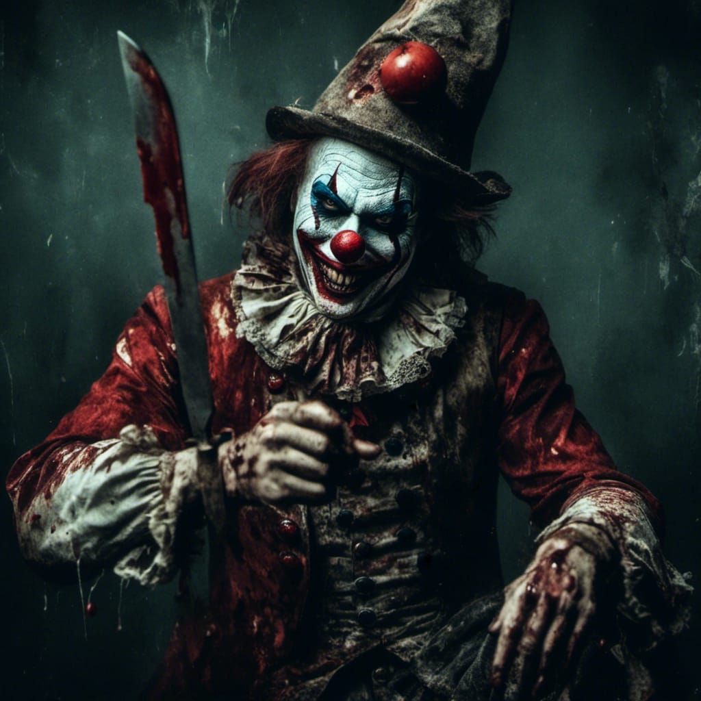 Creepy Clown with Knife in Macabre Style