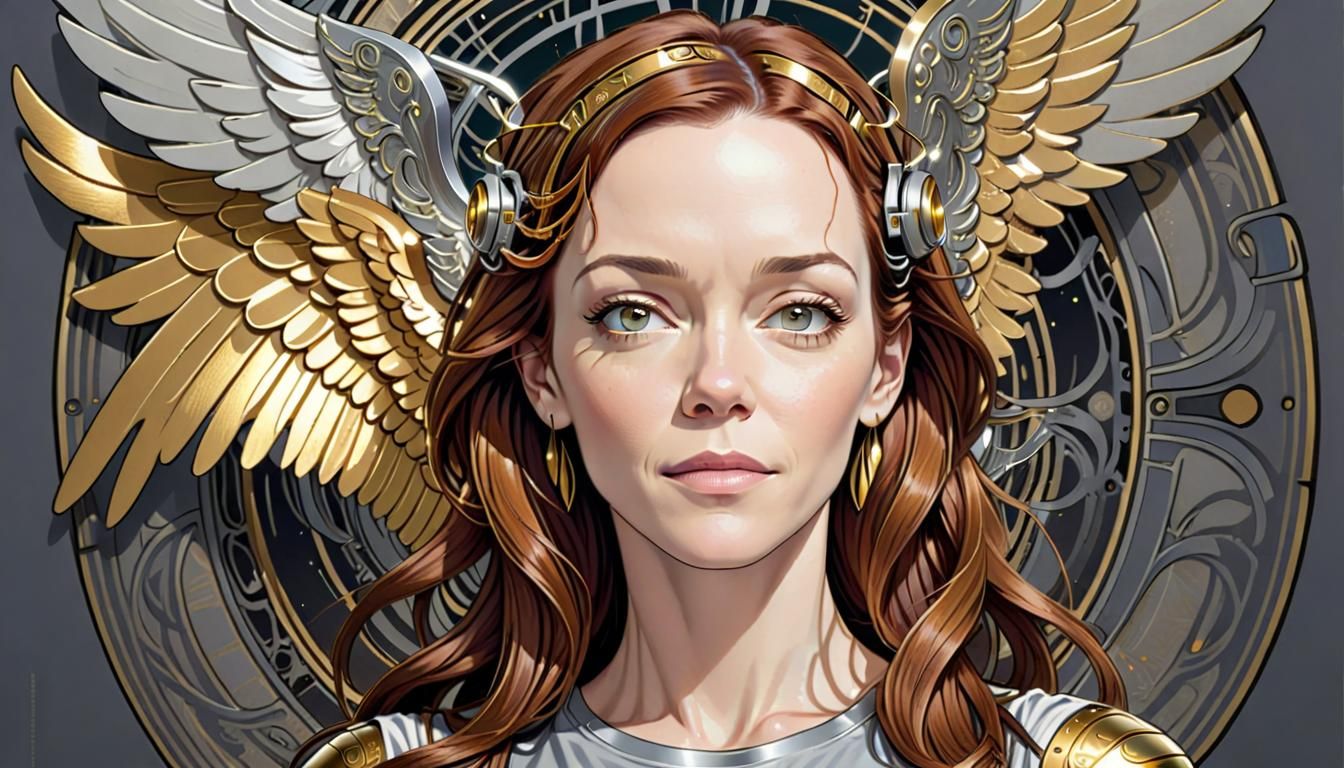 Angelic Figure with Golden Wings in Art Nouveau Style