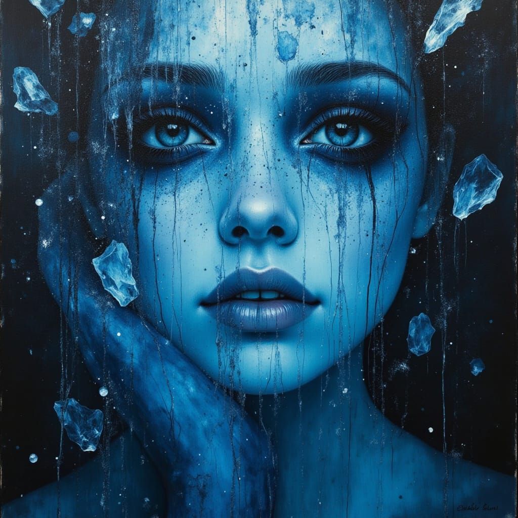 Surreal Portrait of Heartache in Blue Tones