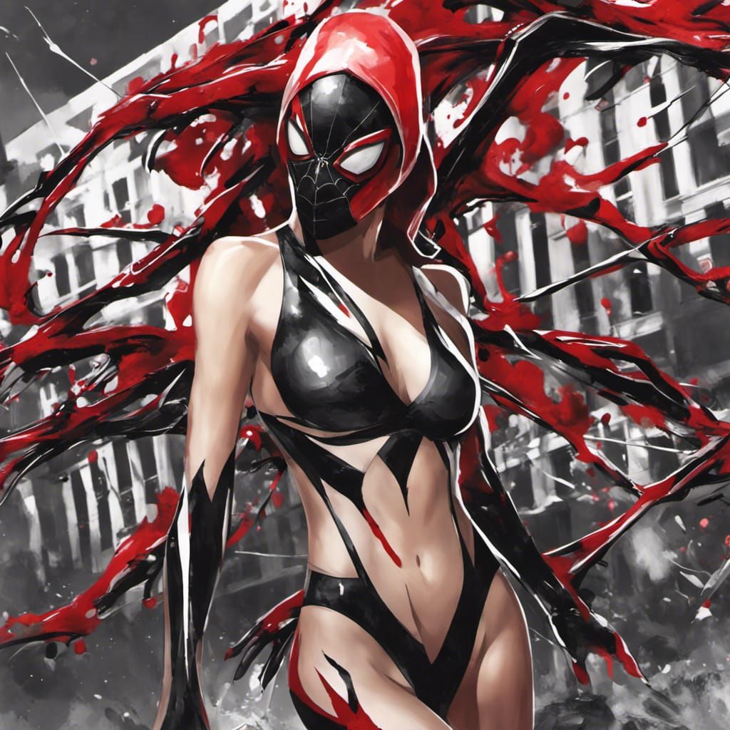 Gwenom Spider Girl in Red Splatter Street Art