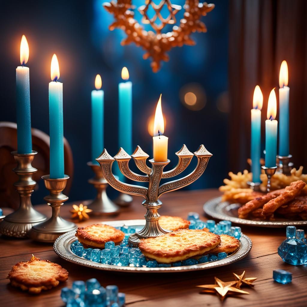 Warm Hanukkah Dinner with Antique Menorah