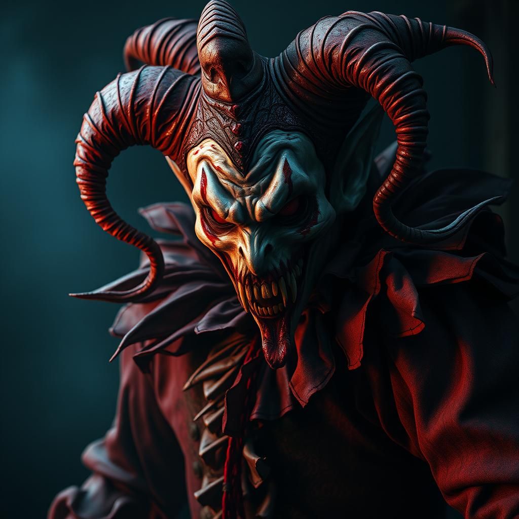 Terrifying Demonic Jester in Dark Fantasy Style