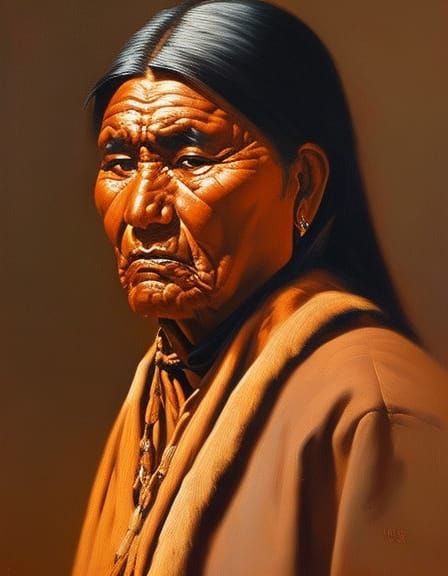 Navajo Native American Portrait as Oil Painting