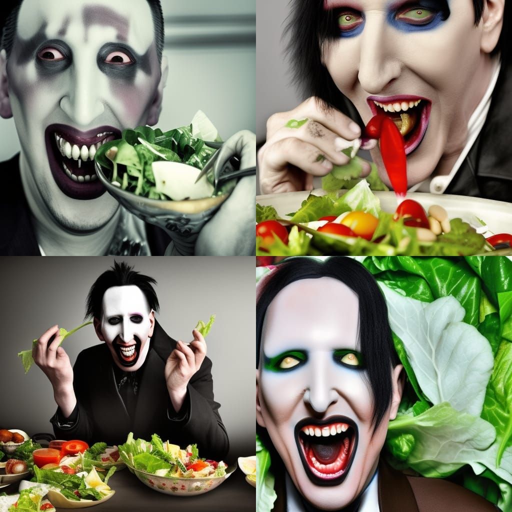 Hyperrealistic Photo of Marilyn Manson Eating Salad