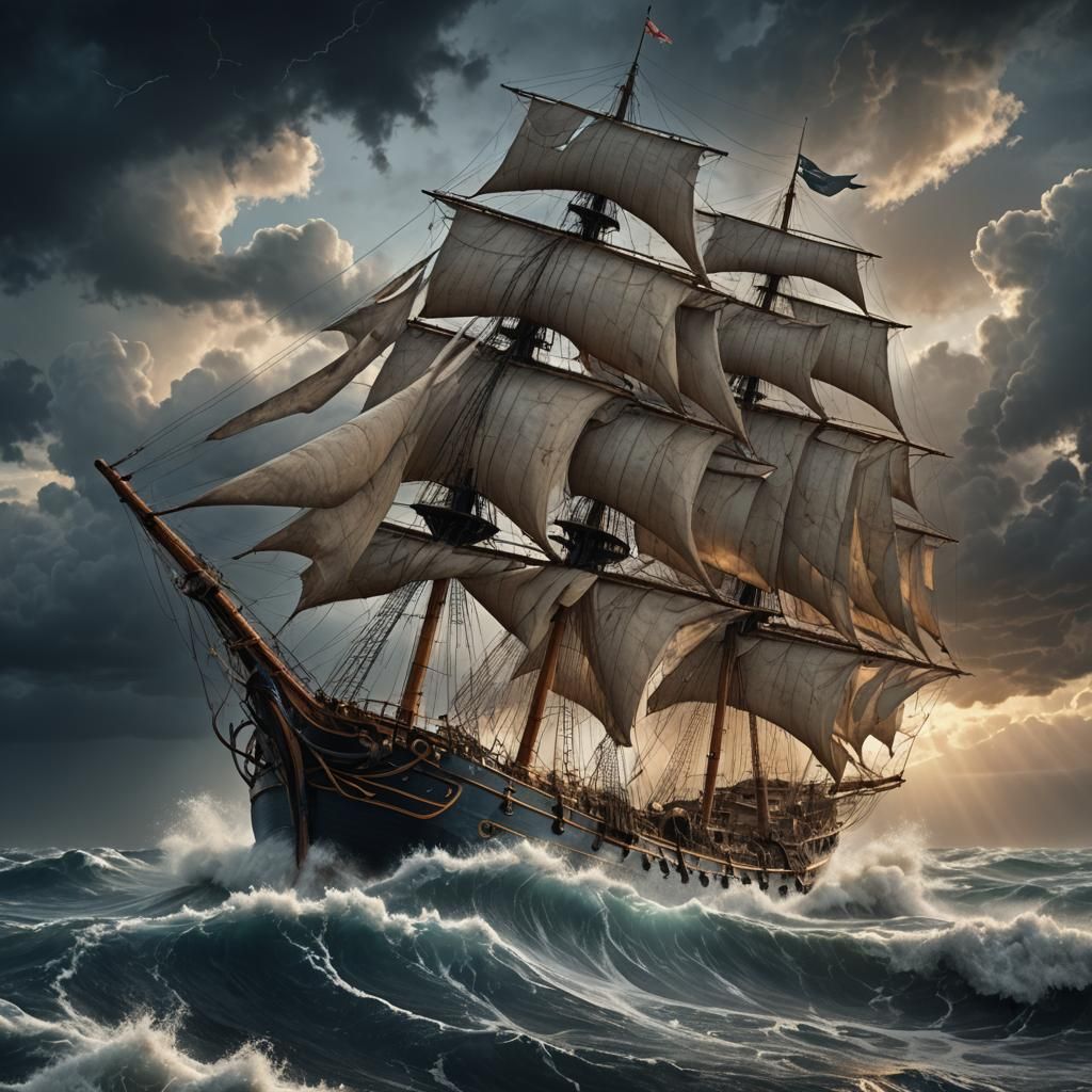 Sailing Ship in Tempest: Digital Matte Painting