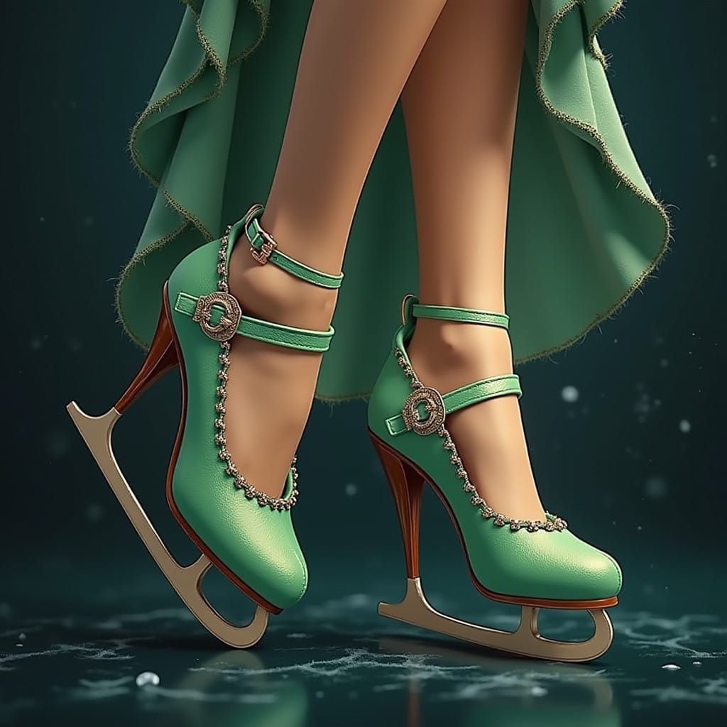 Vibrant Green Ice Skates on Frozen Surface