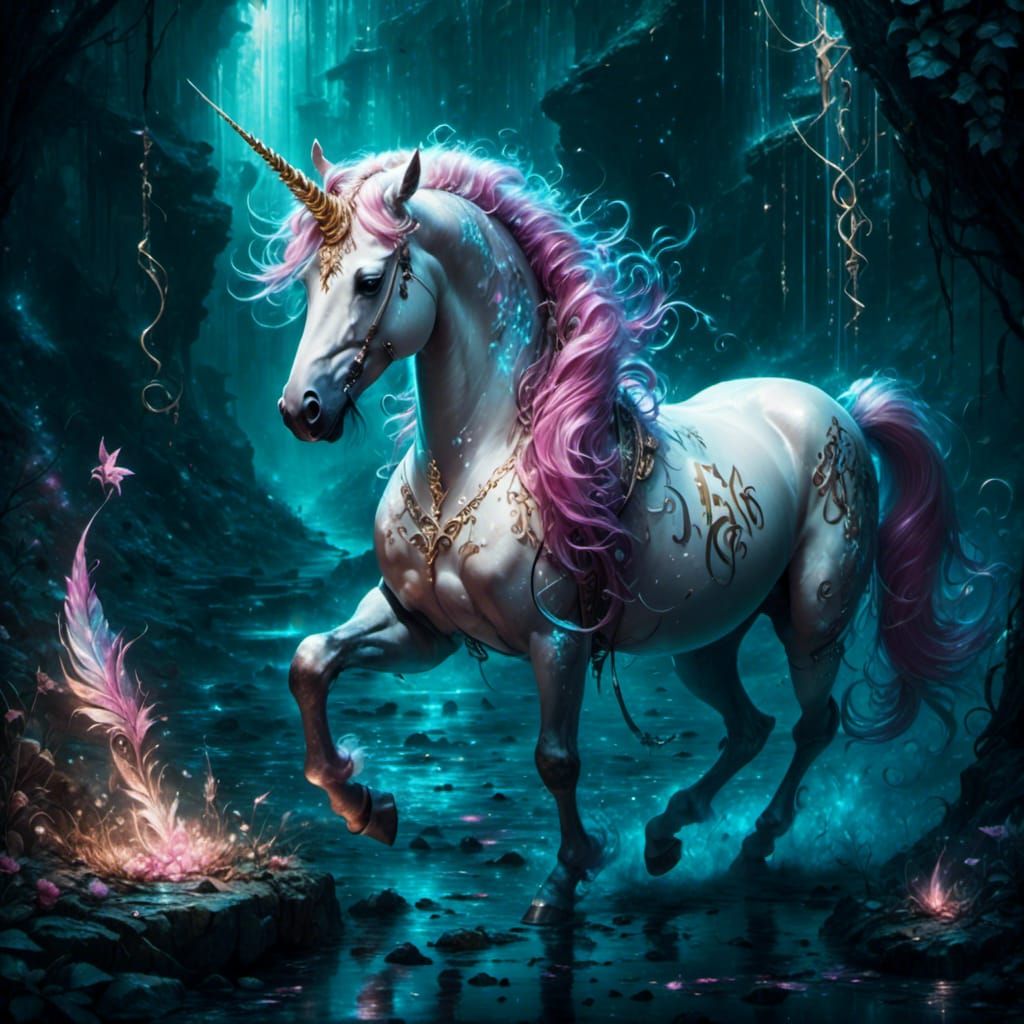 Whimsical Unicorn with Glowing Runes