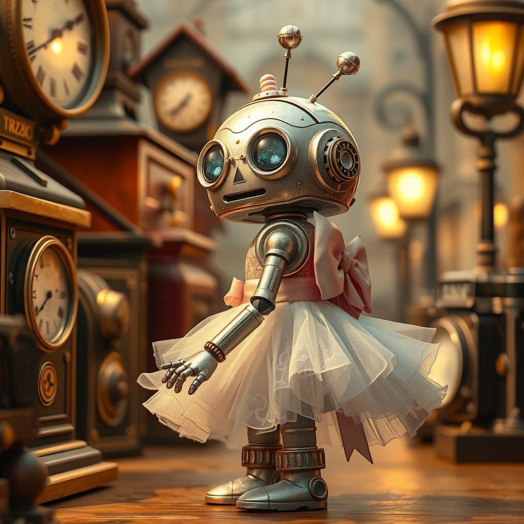 Whimsical Robot Girl in Enchanting Party Dress Explores Huma...