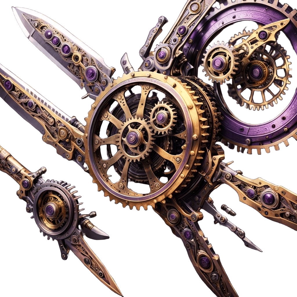 Steampunk Knives in Flight: Hyperdetailed Dark Fantasy Art