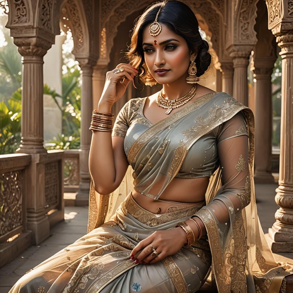 Sensual Indian Woman in Transparent Saree