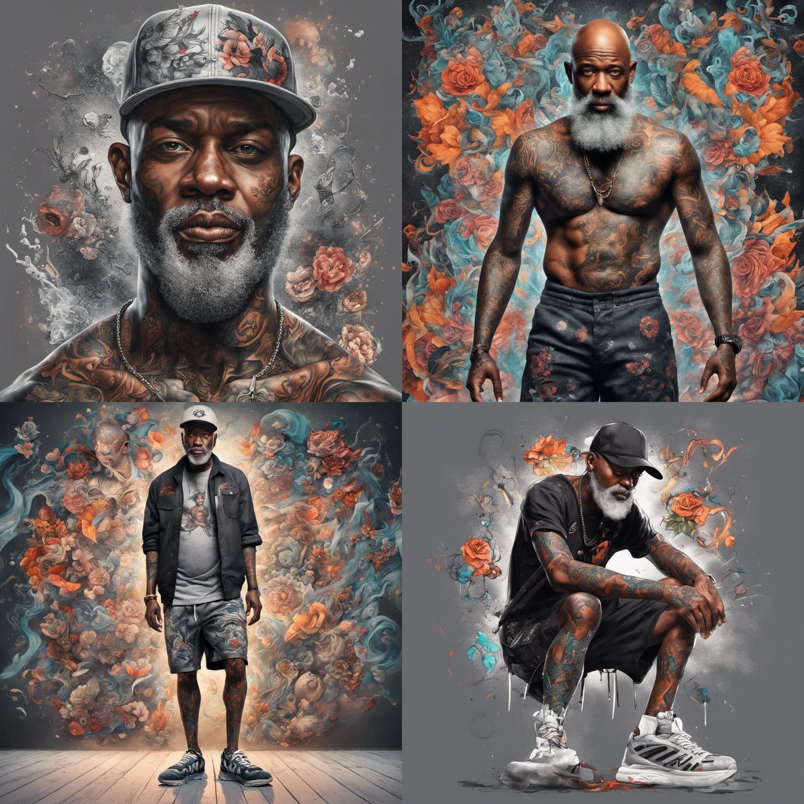 Tattooed Man in Surreal Splash Art Style