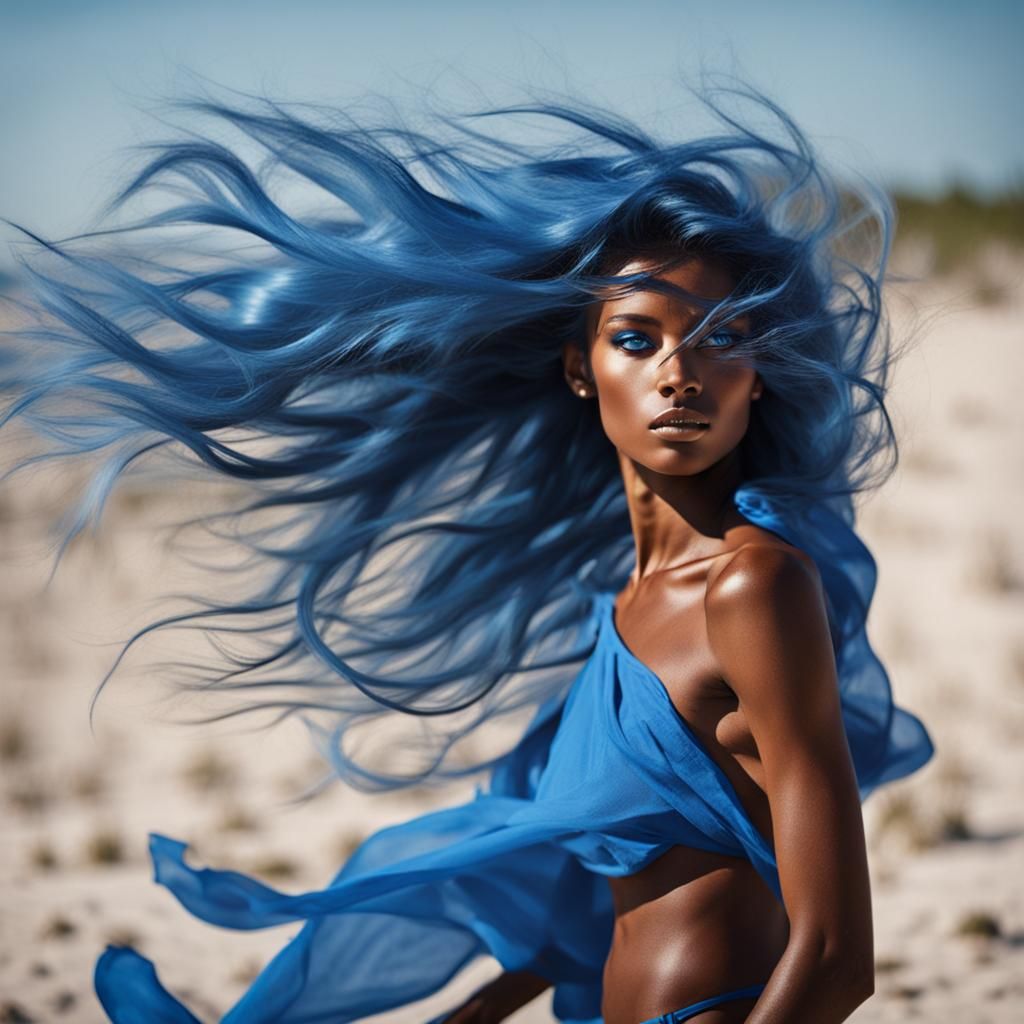 Sensual Brunette Nude on a Windy Beach