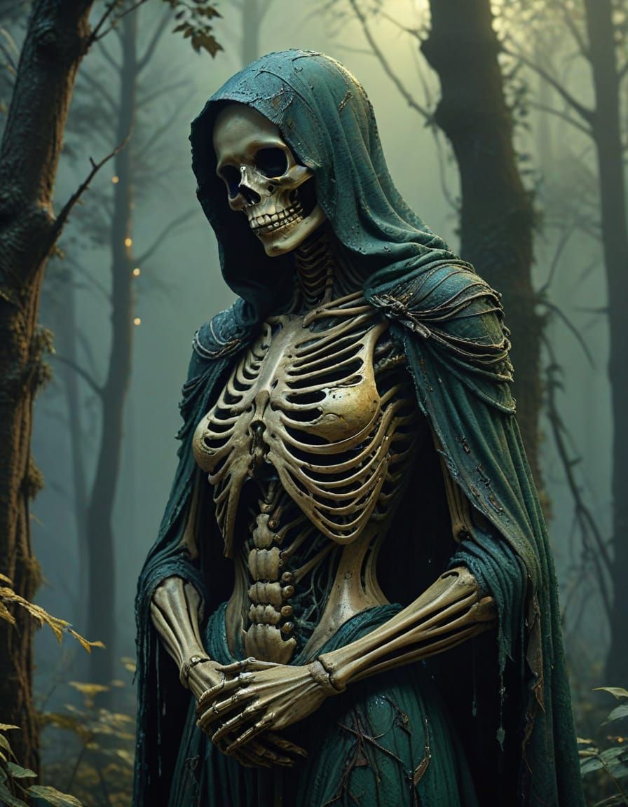 Victorian Dark Fantasy Oil Painting: Young Woman Embracing t...