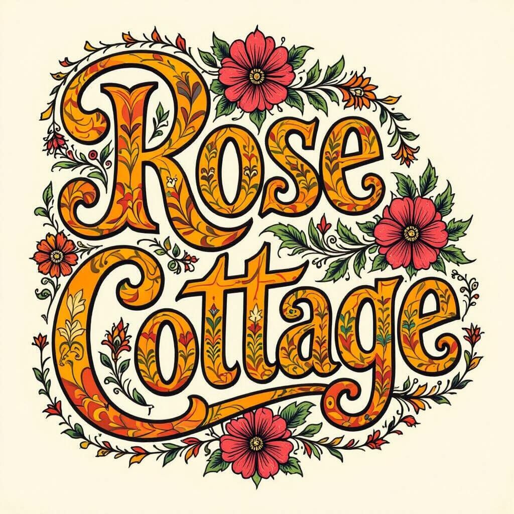 Psychedelic Folk Art Lettering: Rose Cottage