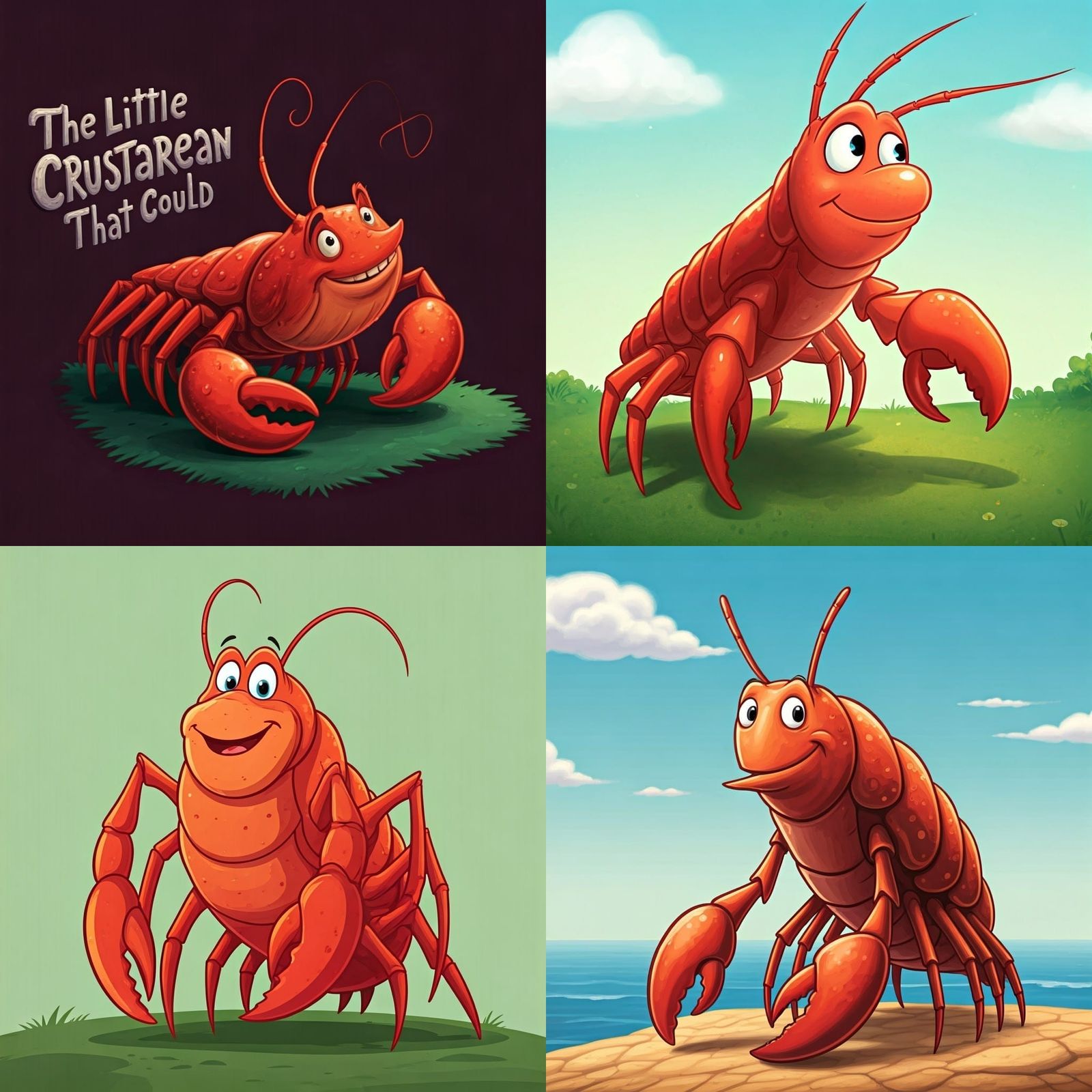 Optimistic Crustacean Climbs Mountain in Cartoon Style