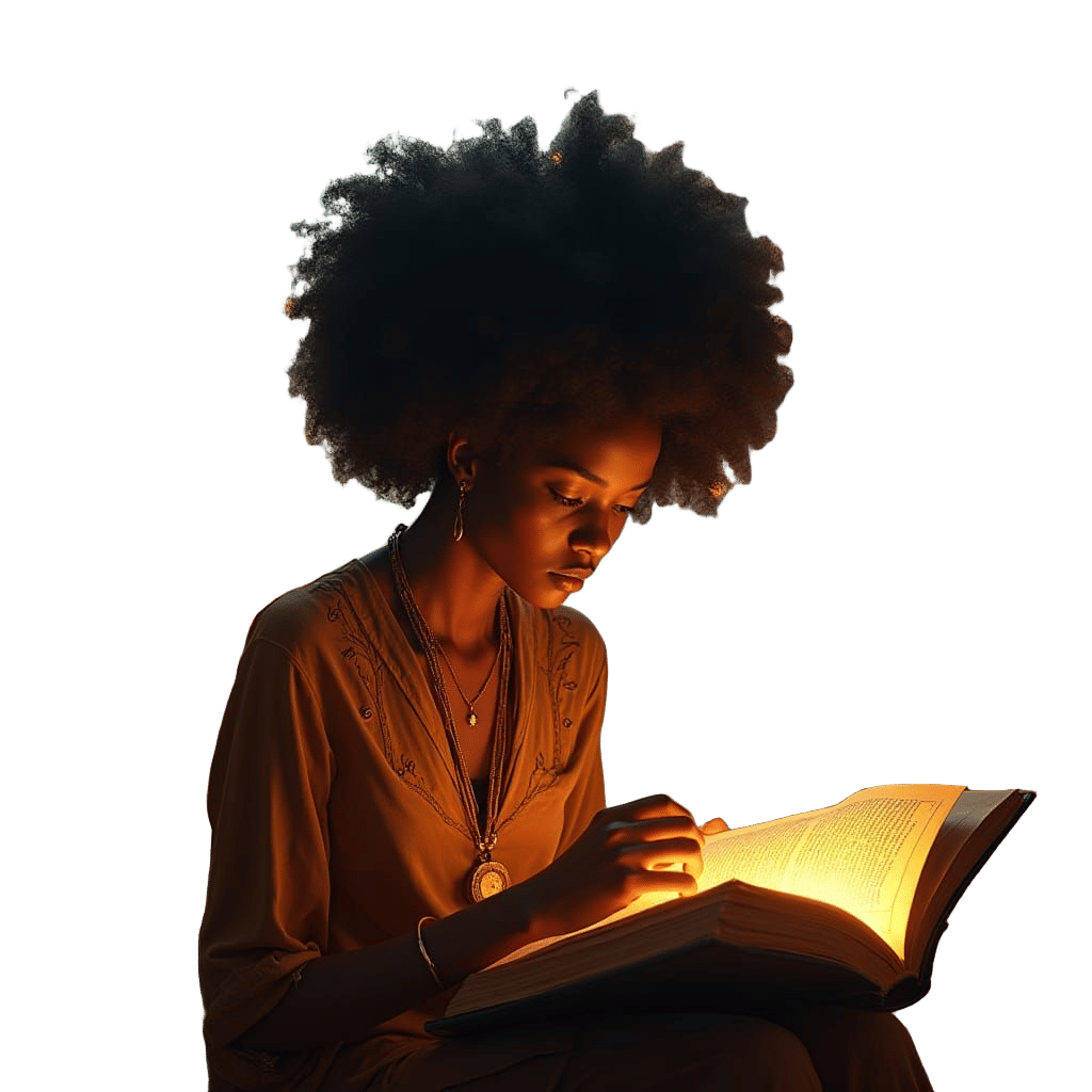 Focused Black Woman Studying, Detailed Matte Painting