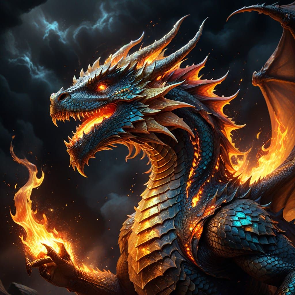 Roaring Dragon in a Fantasy Digital Painting