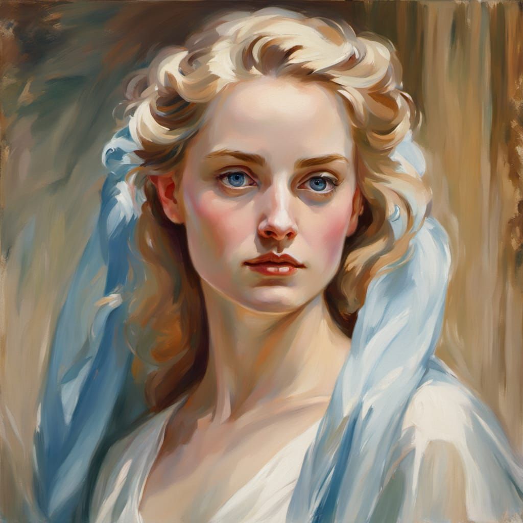 Elegant Oil Portrait of a Blonde Woman