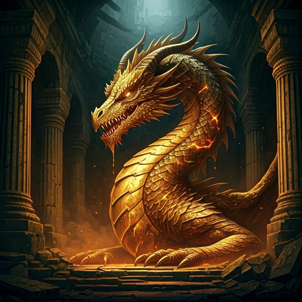 Golden Dragon Awakens in Ancient Temple