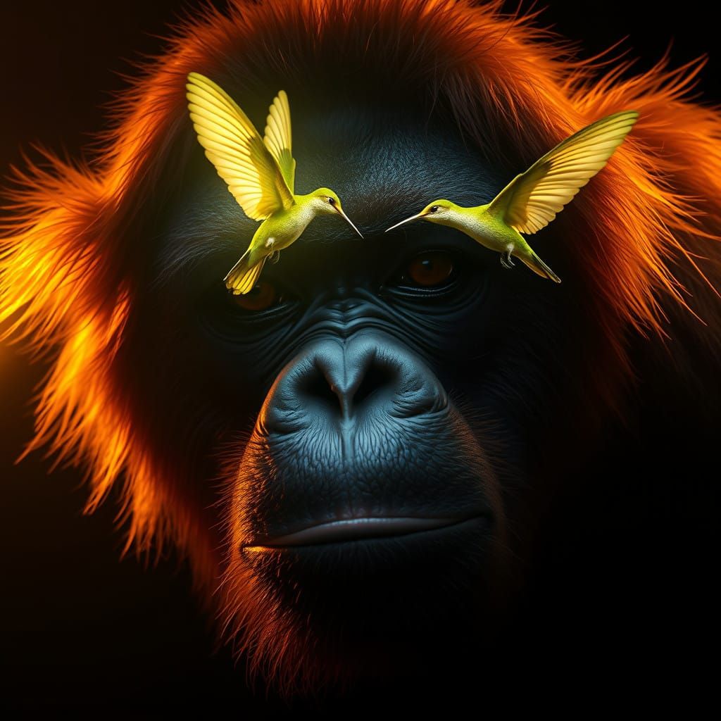 Ethereal Orangutan Portrait in Dreamlike Golden Light