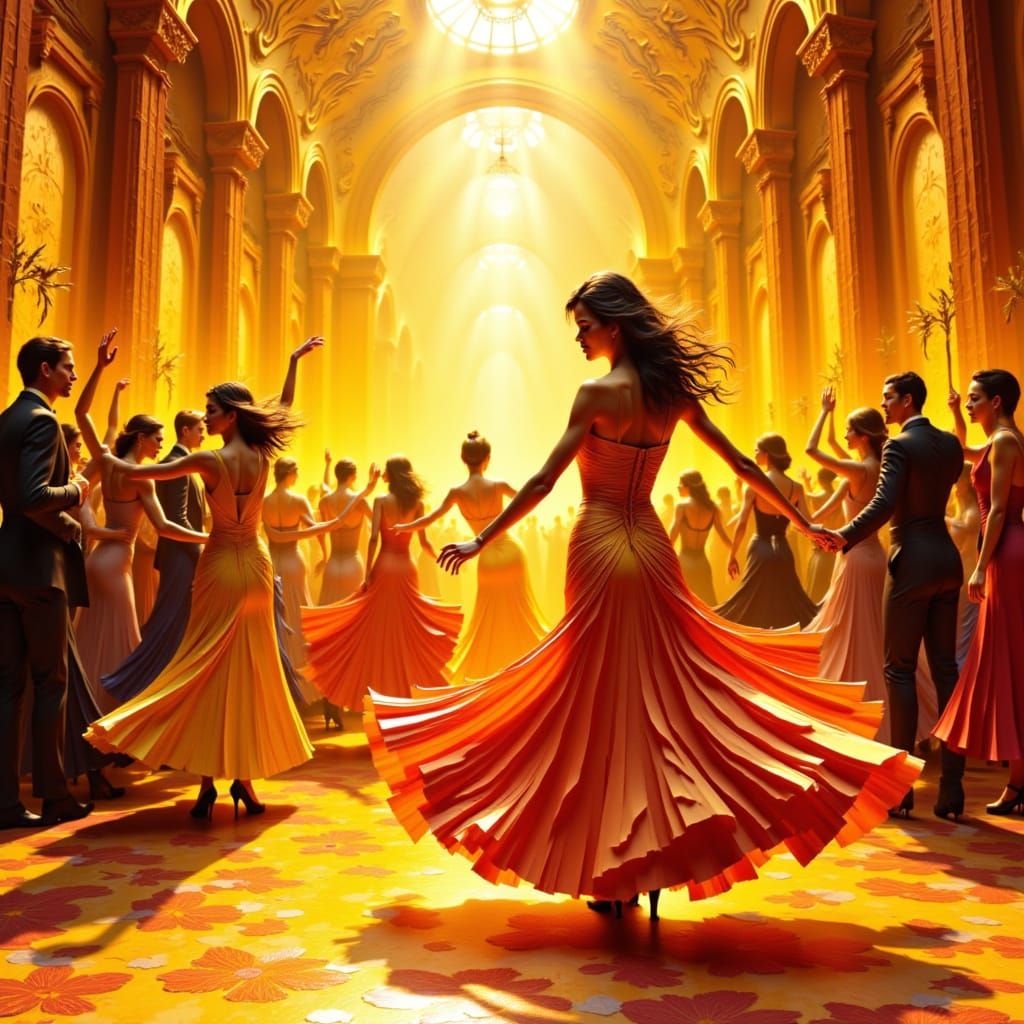 Opulent Ballroom Dance in Golden Light, Woopop Style