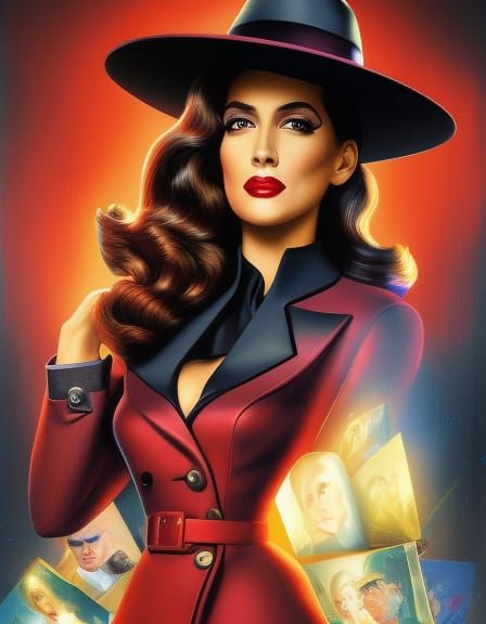 Carmen Sandiego in Film Noir Impressionism, Digital Art
