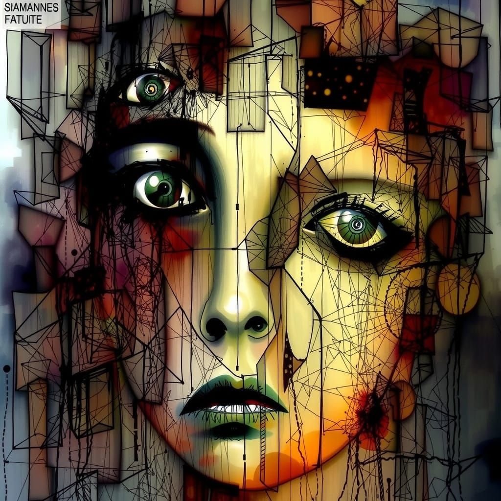 Vibrant Watercolor Portrait of a Woman with Intricate Synapt...