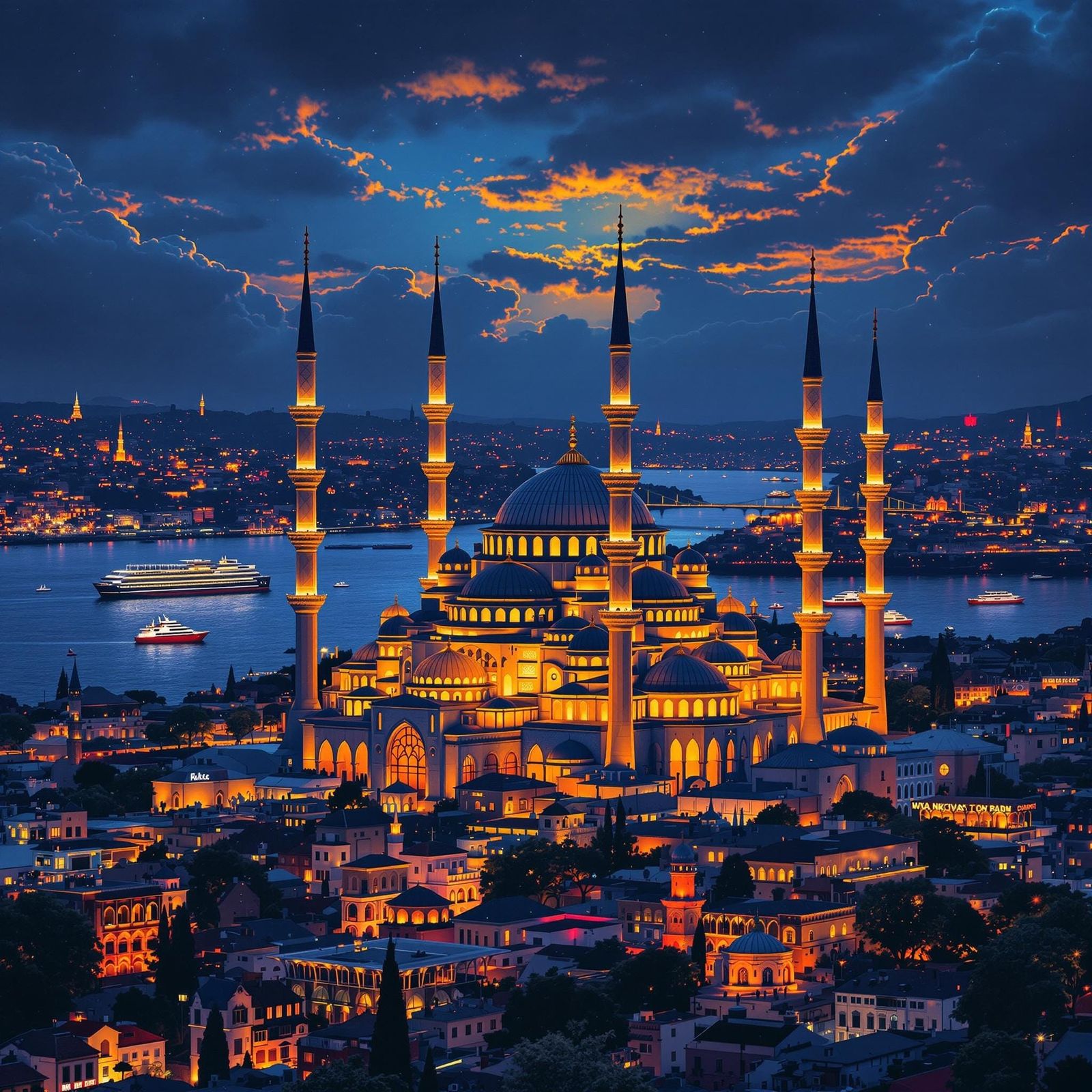 Istanbul's Blue Mosque at Night: Feast of Sacrifice
