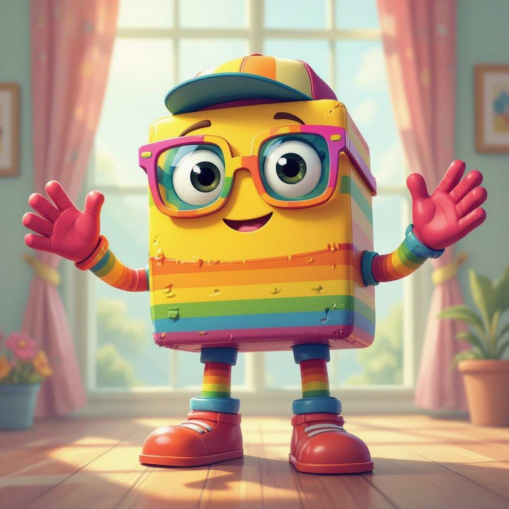 Giant Square Toy with Rainbow Glasses and Cool Cap