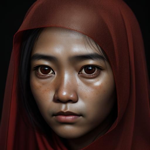 Malaysian Woman Portrait with Red Veil