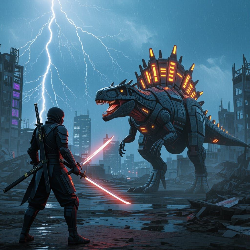 Ninja Megalodon Robot vs Robotic Spinosaurus