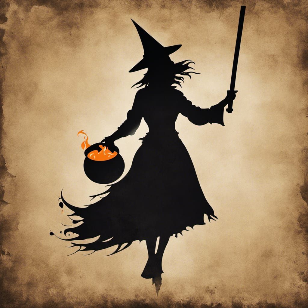 Banksy-Style Witch Silhouette with Anarchy Symbol