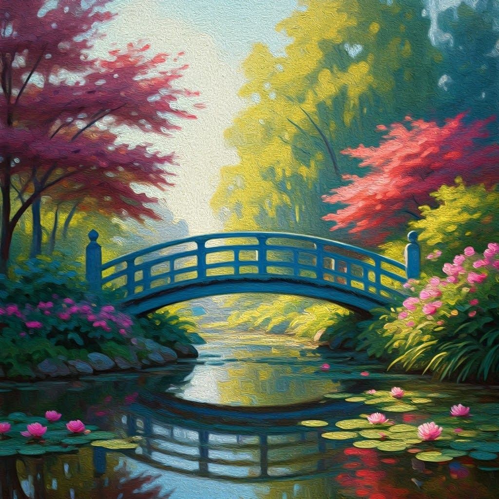 Impressionist Japanese Footbridge in Monet Style