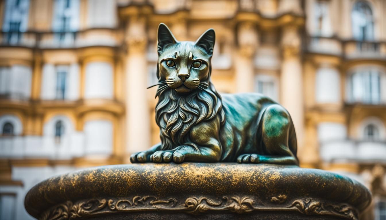 Baroque Bronze Cat Statue in Natural Lighting