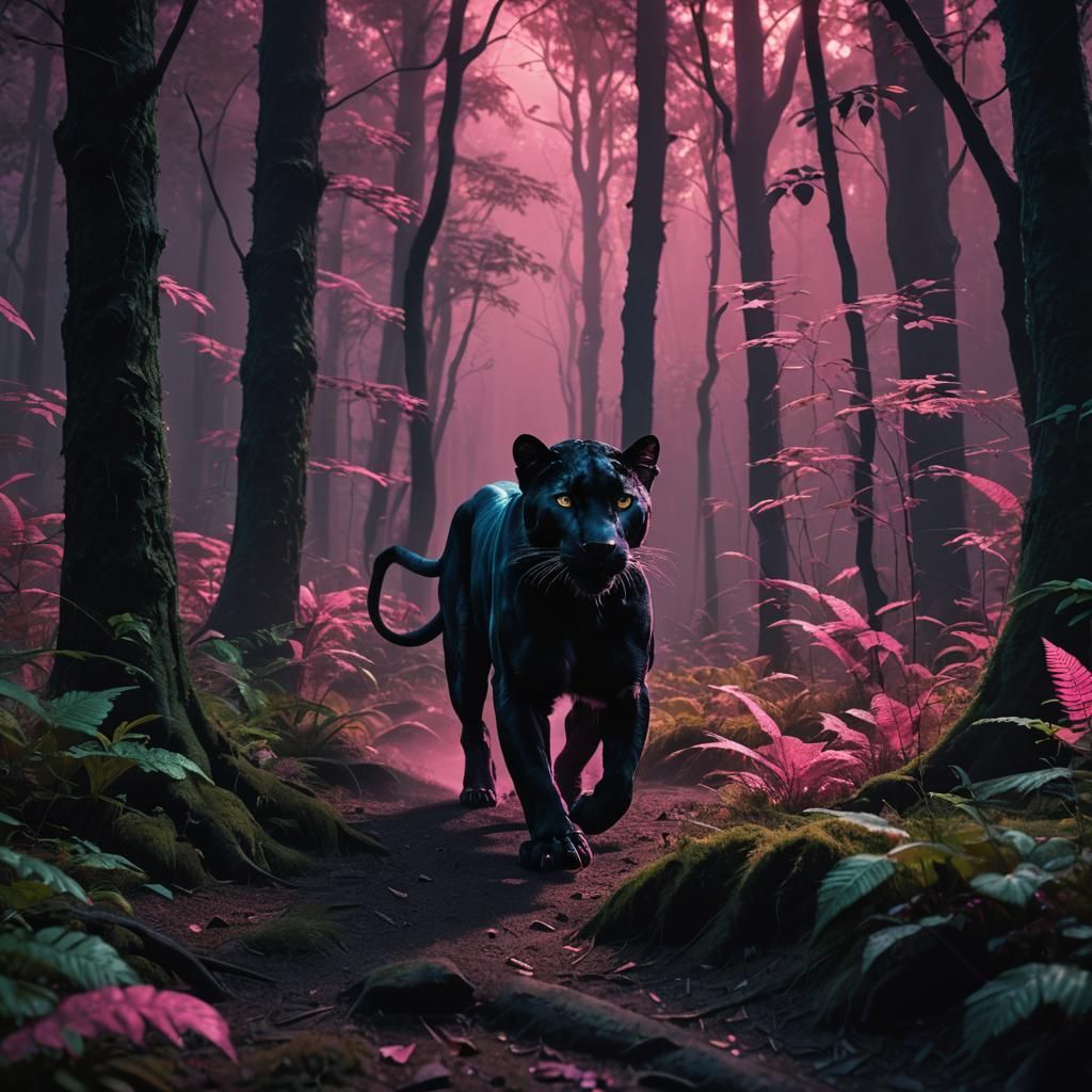 Pink Panther Prowls Through Dark Forest