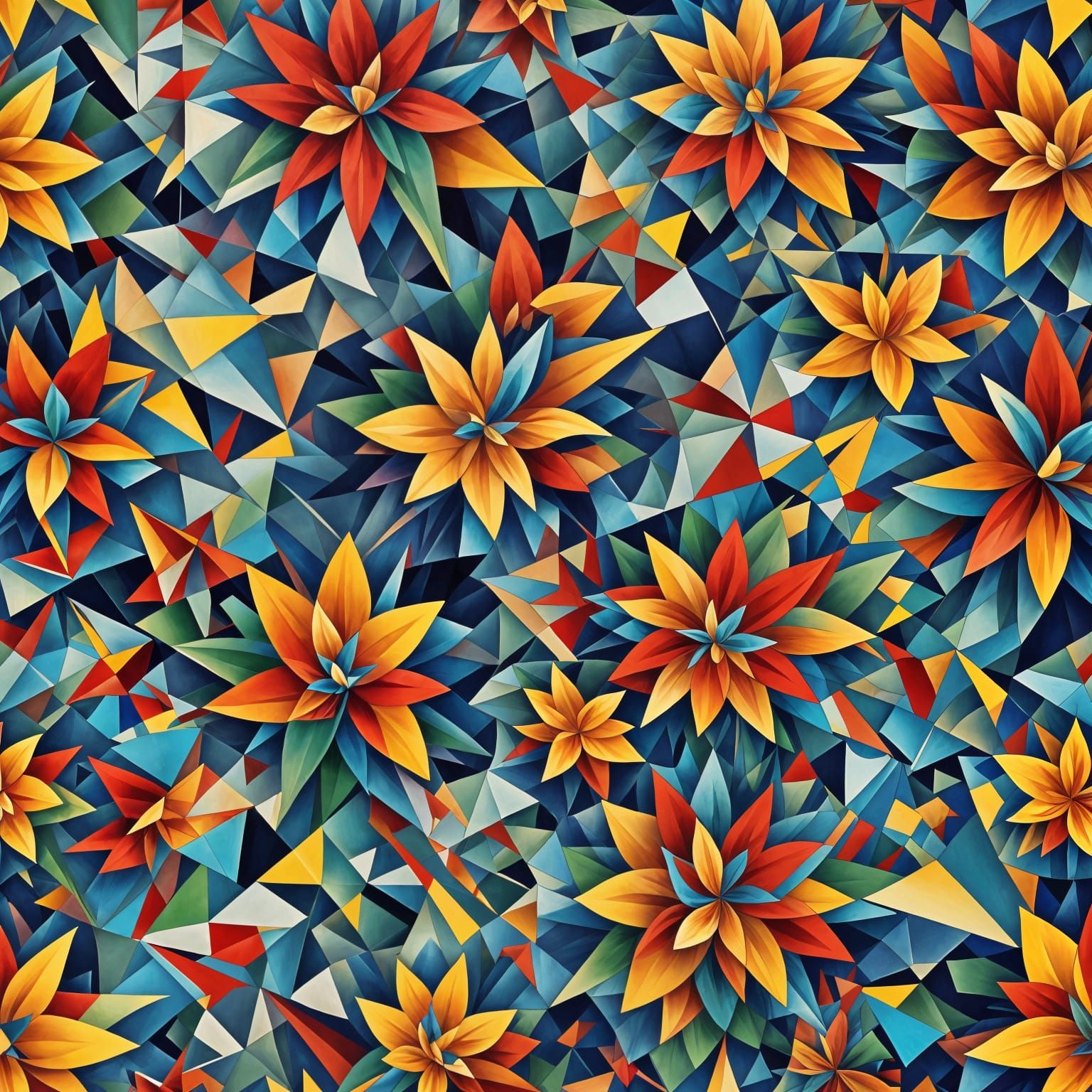 Fractalized Blossom in Cubist Style