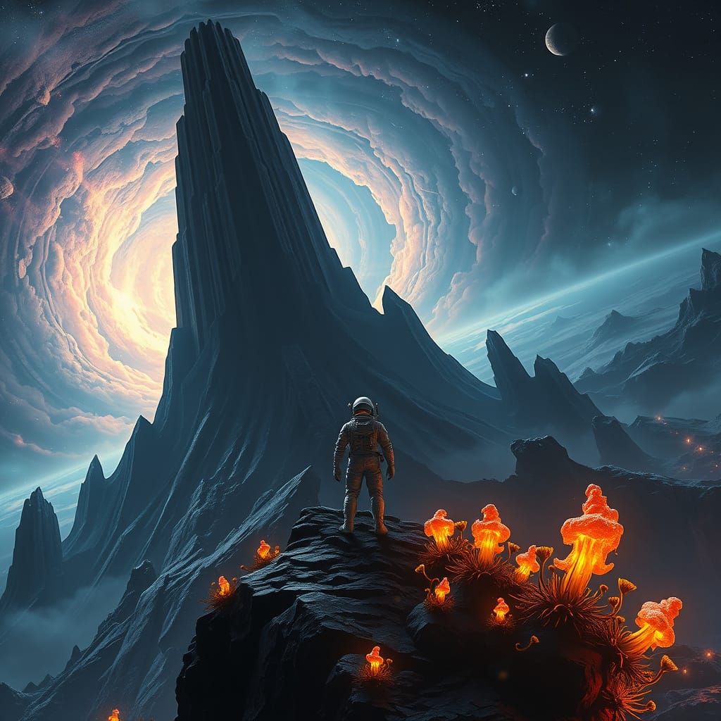 Cosmic Explorer Stands at Edge of Alien Ziggurat