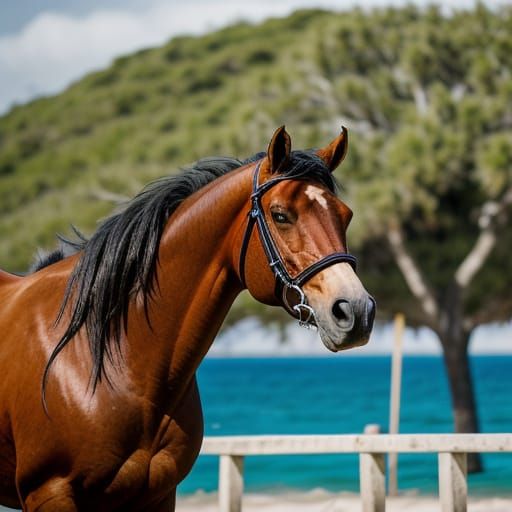 Majestic Stallion Gallops on Beach with Beautiful Young Ride...
