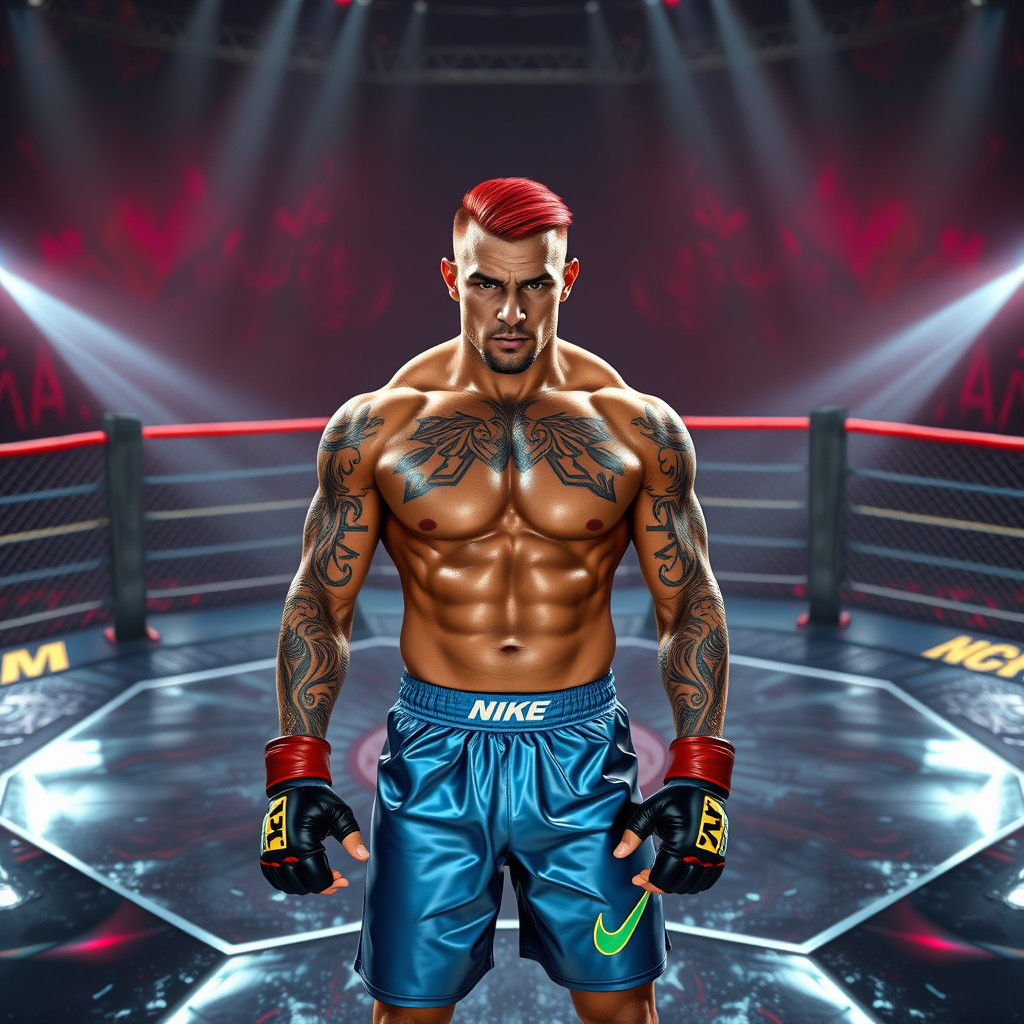 Muscular MMA Fighter in Octagon: Hyperrealistic Fantasy Conc...