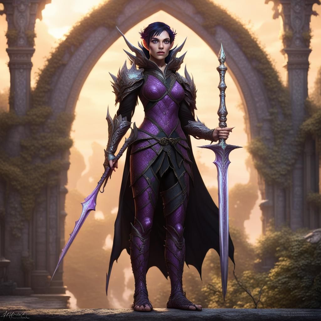 Elf Warrior in Dragon Scale Armor, Fantasy Art