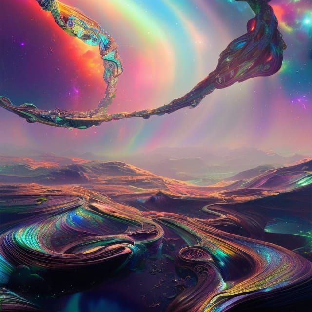 Iridescent Spacescape in Hyperrealistic Digital Art
