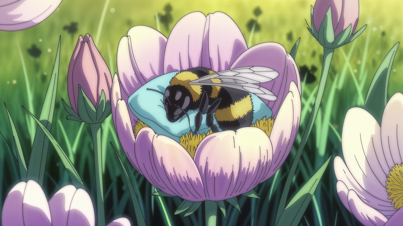 Sleepy Bumblebee in Flower, Alcohol Ink Style