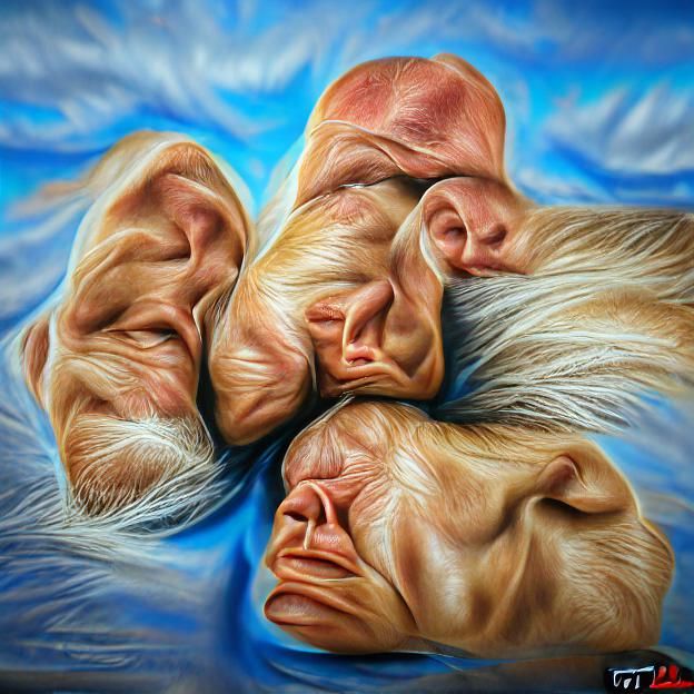 Hyperrealistic Gouache Painting of Three Heads