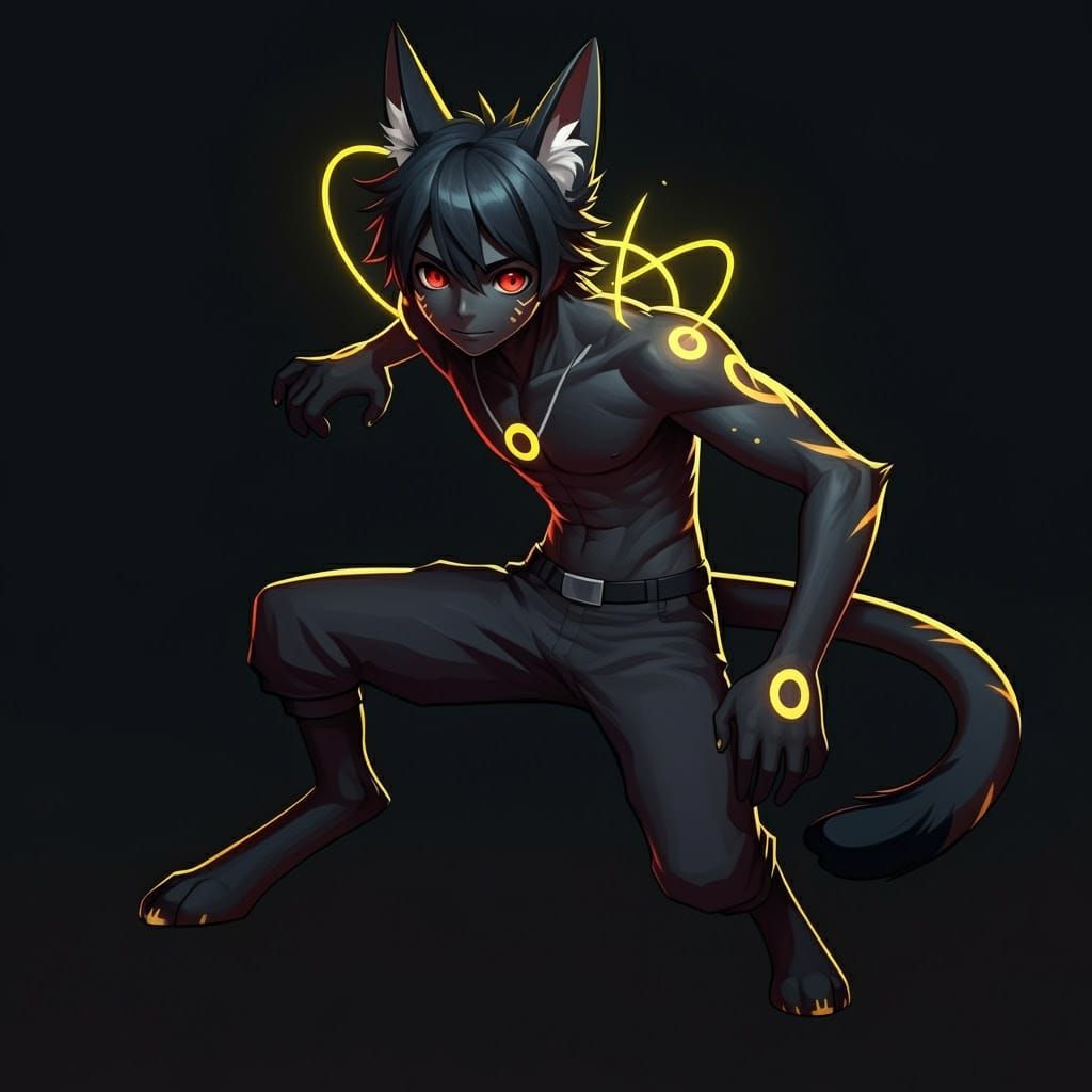 Dynamic Feline-Lagomorph Hybrid in Vibrant Anime-Inspired Ar...