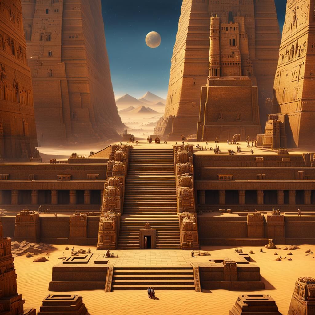 Kushite Empire Pyramids: Detailed Oil Painting