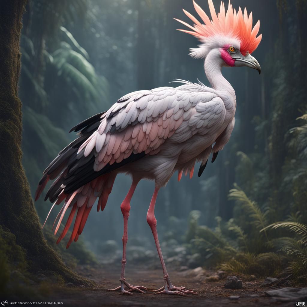 Fantastical Flamingo-Secretary Bird Hybrid in Detailed Matte...